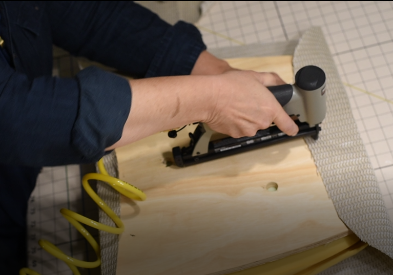 Updating my dining room chairs - stapling seat cushion fabric