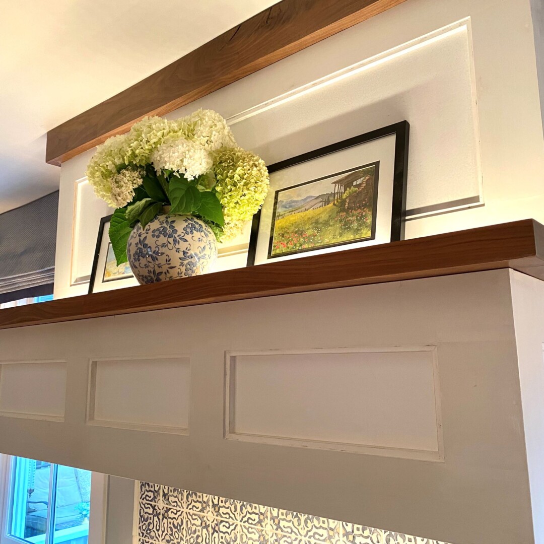 Paneled Hood with Walnut accents Stove Hood